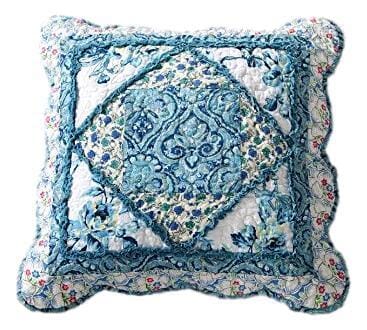 Tache Cotton Patchwork White Blue Floral Scalloped Petal Dance Cushion Covers / Euro Sham (JHW-646)-0