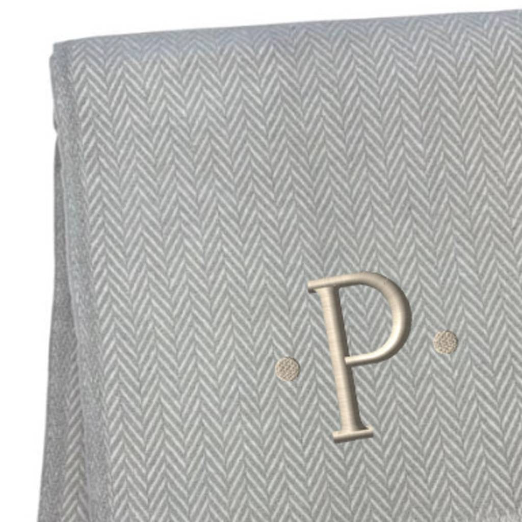 55" X 70" Gray And White Herringbone Cotton Blend P Initial Throw Blanket with Tassels And Embroidery-3