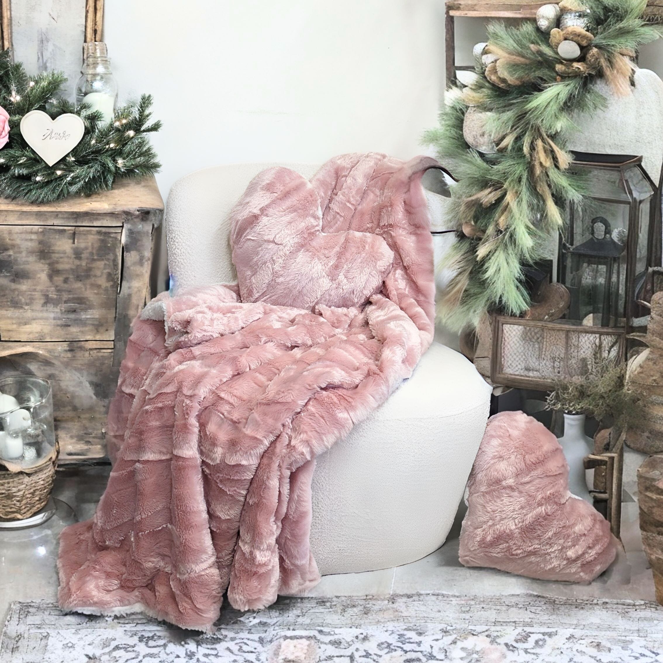 Tache Faux Fur Dusty Rose Gold Pink Throw Blanket (#7)-4