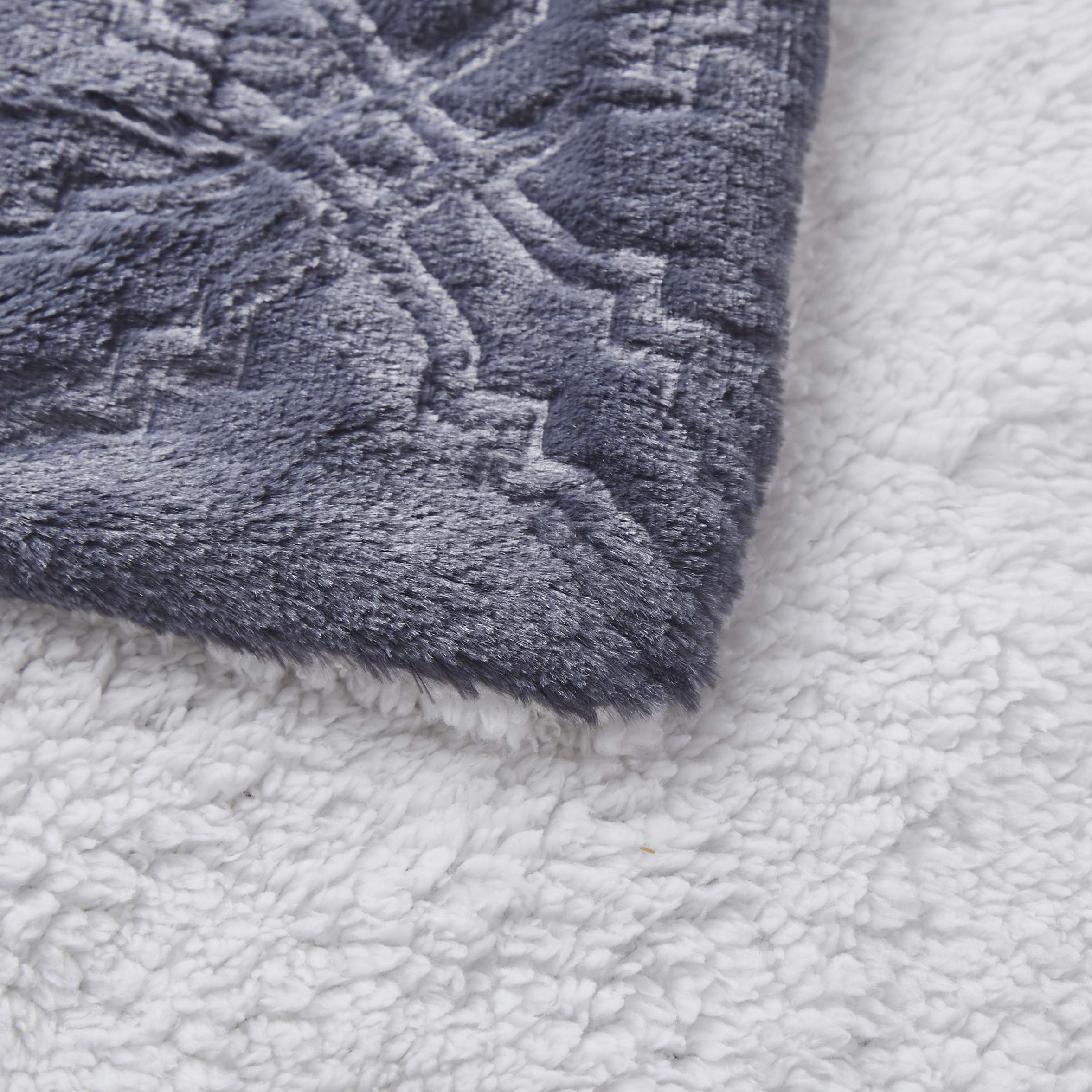 Tache Faux Fur Steel Navy Blue Diamond Trellis Pattern Throw Blanket (3390)-3