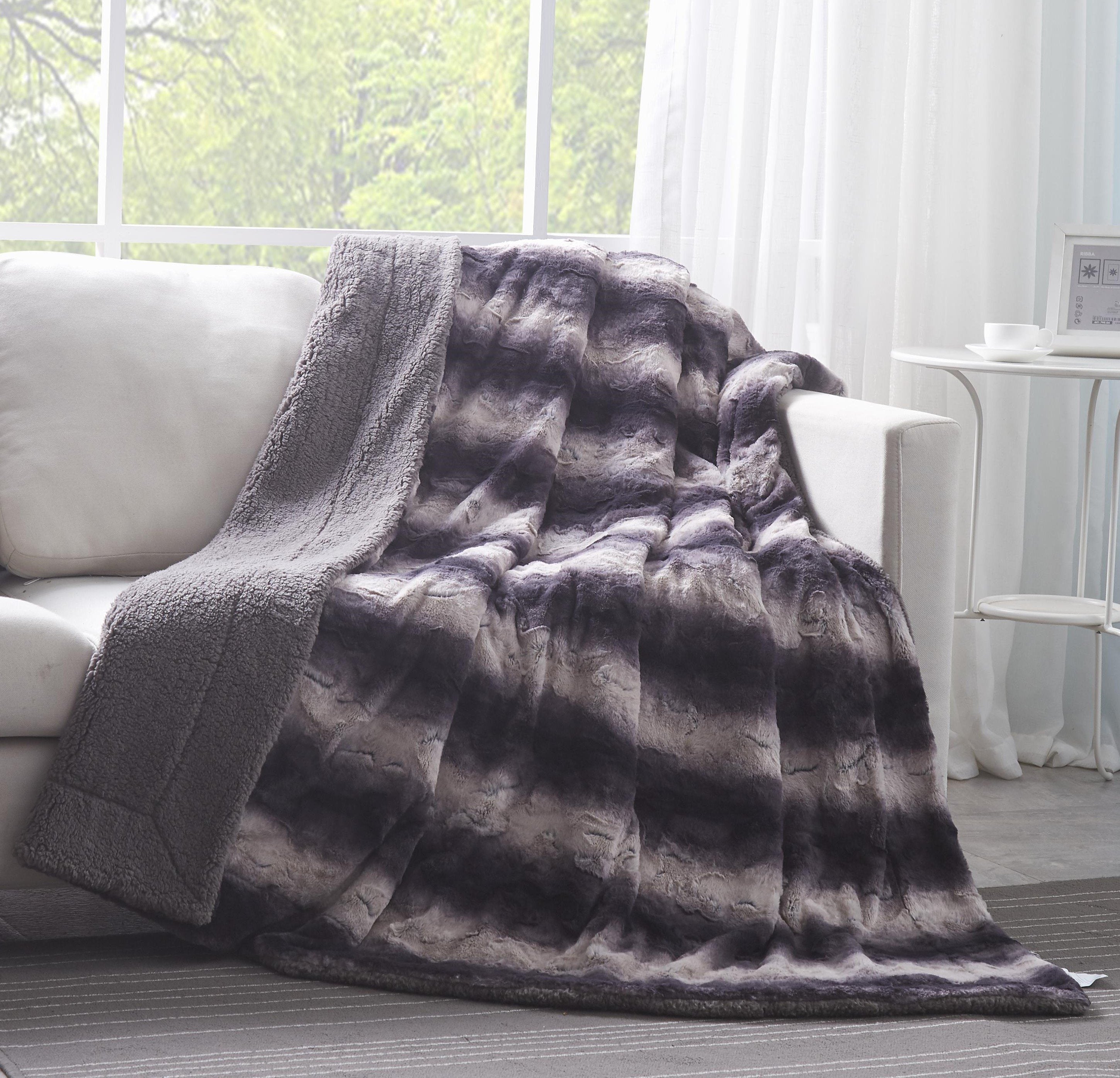 Tache Luxury Black Striped Faux Fur Throw Blanket (DY06)-0