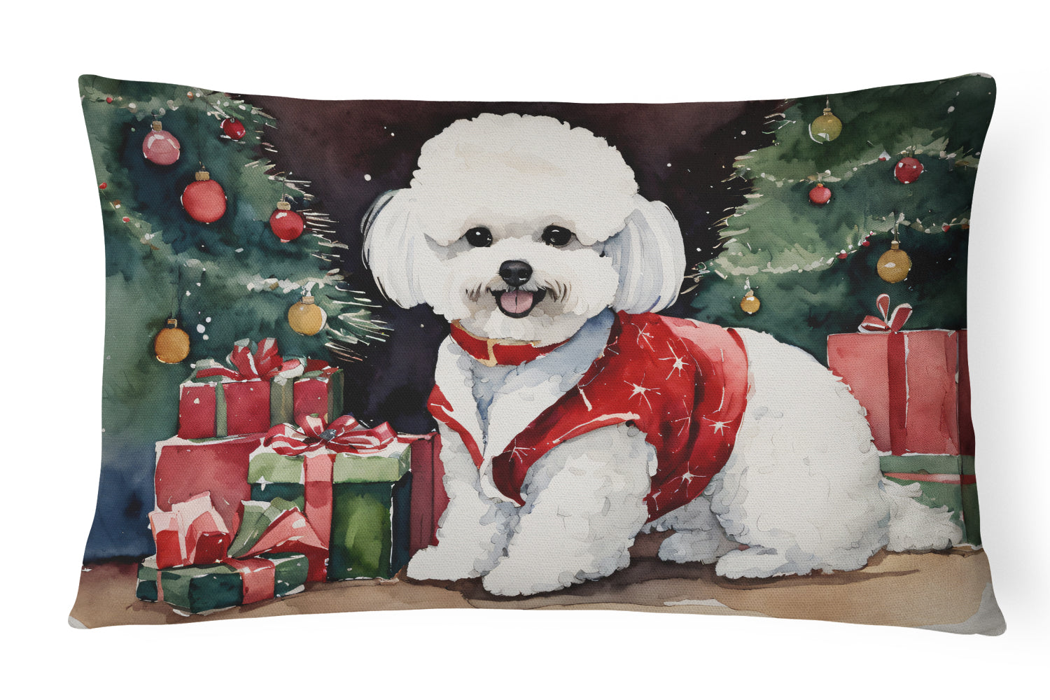Bichon Frise Christmas Throw Pillow-0