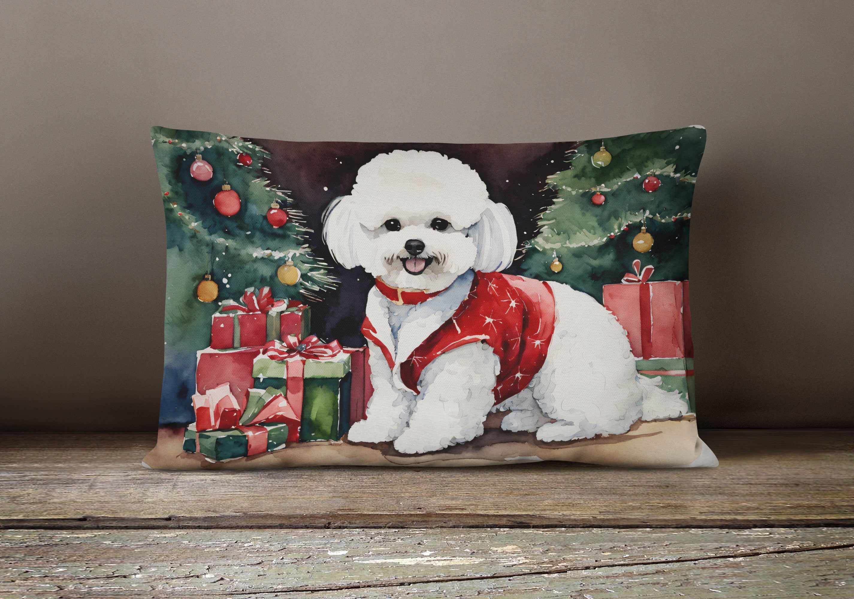 Bichon Frise Christmas Throw Pillow-3