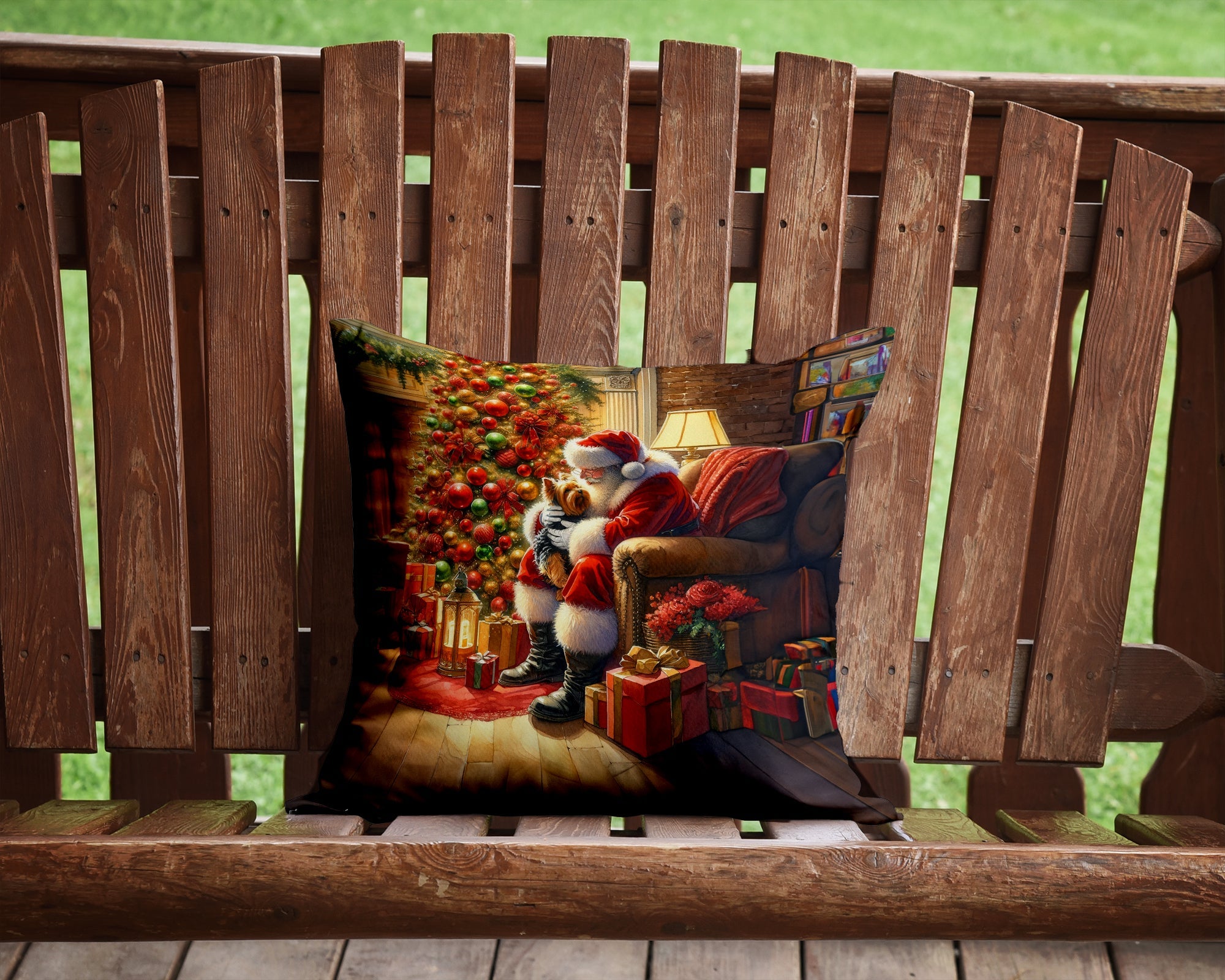 Yorkshire Terrier Yorkie and Santa Claus Throw Pillow-3