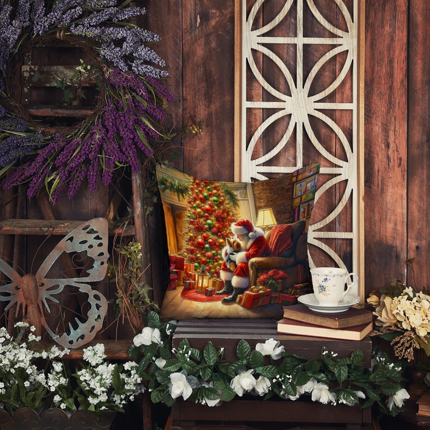 Yorkshire Terrier Yorkie and Santa Claus Throw Pillow-4