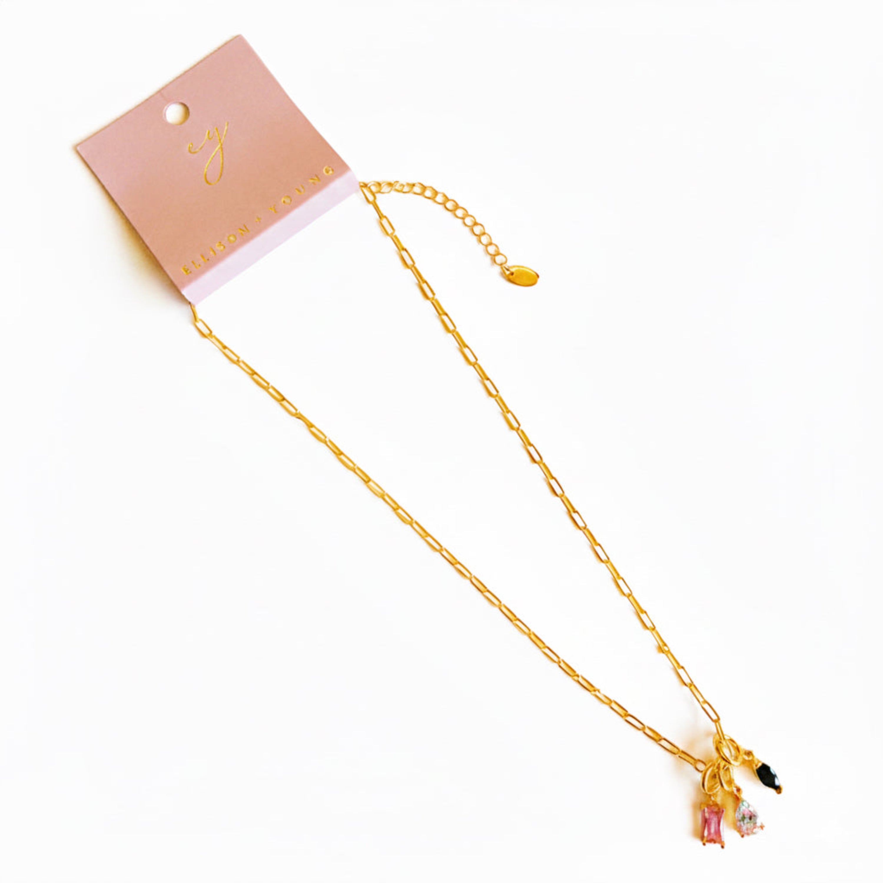 Golden Mix Gem Drop Charm Necklace