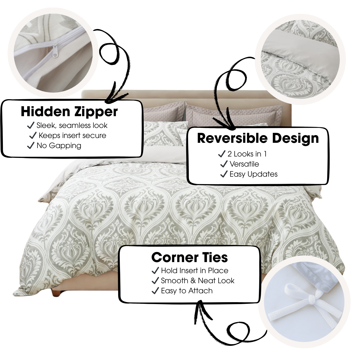 Tache Dreamy Moon Sky Ogee Damask Heather Gray White Duvet Cover (TB300)-1