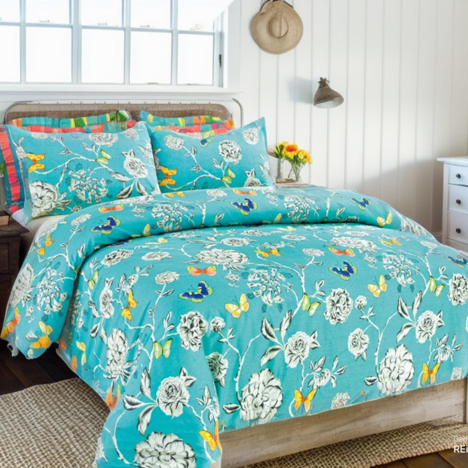 Tache Butterfly Wonderland Cotton Aqua Floral Duvet Cover (2142)-0