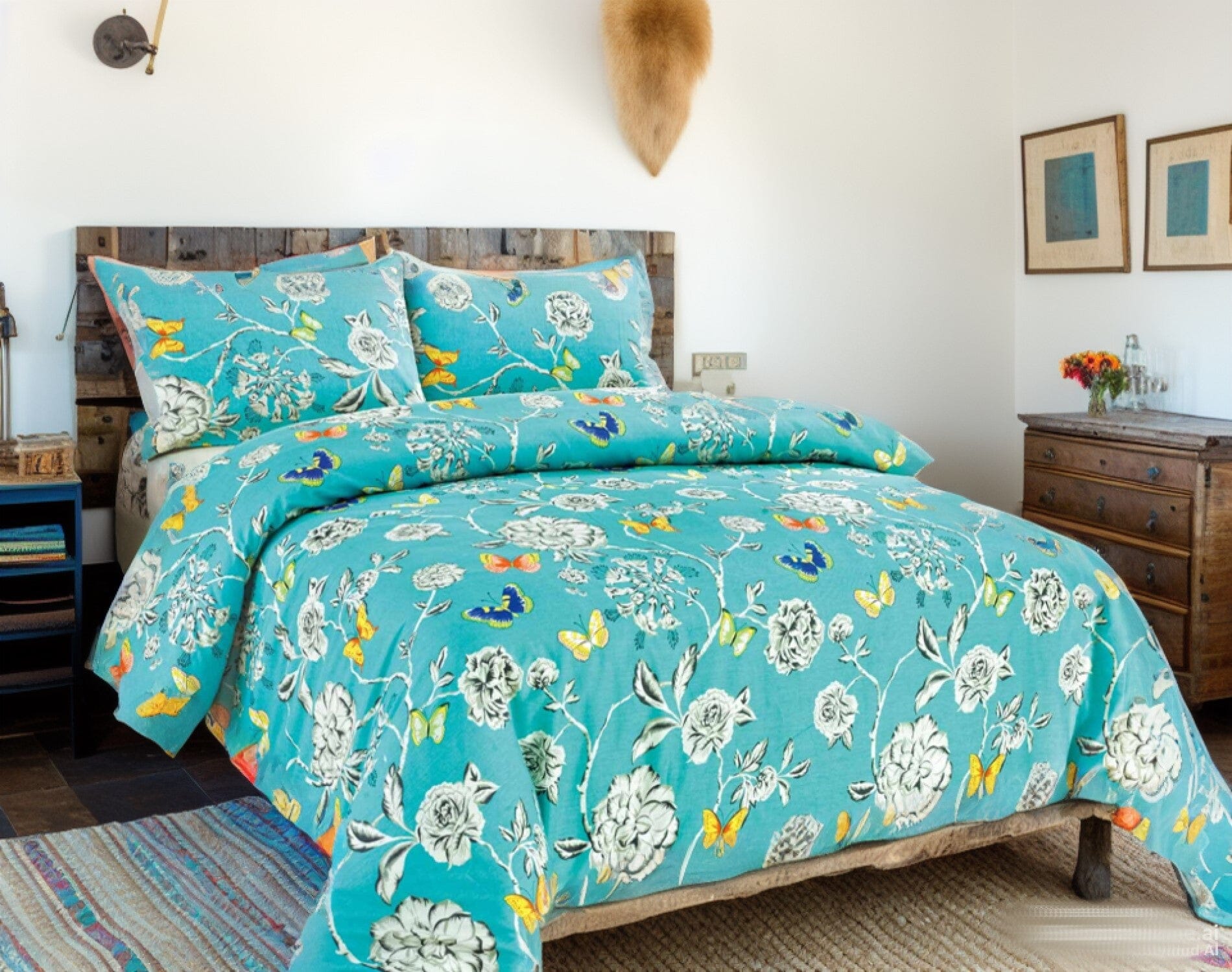 Tache Butterfly Wonderland Cotton Aqua Floral Duvet Cover (2142)-3