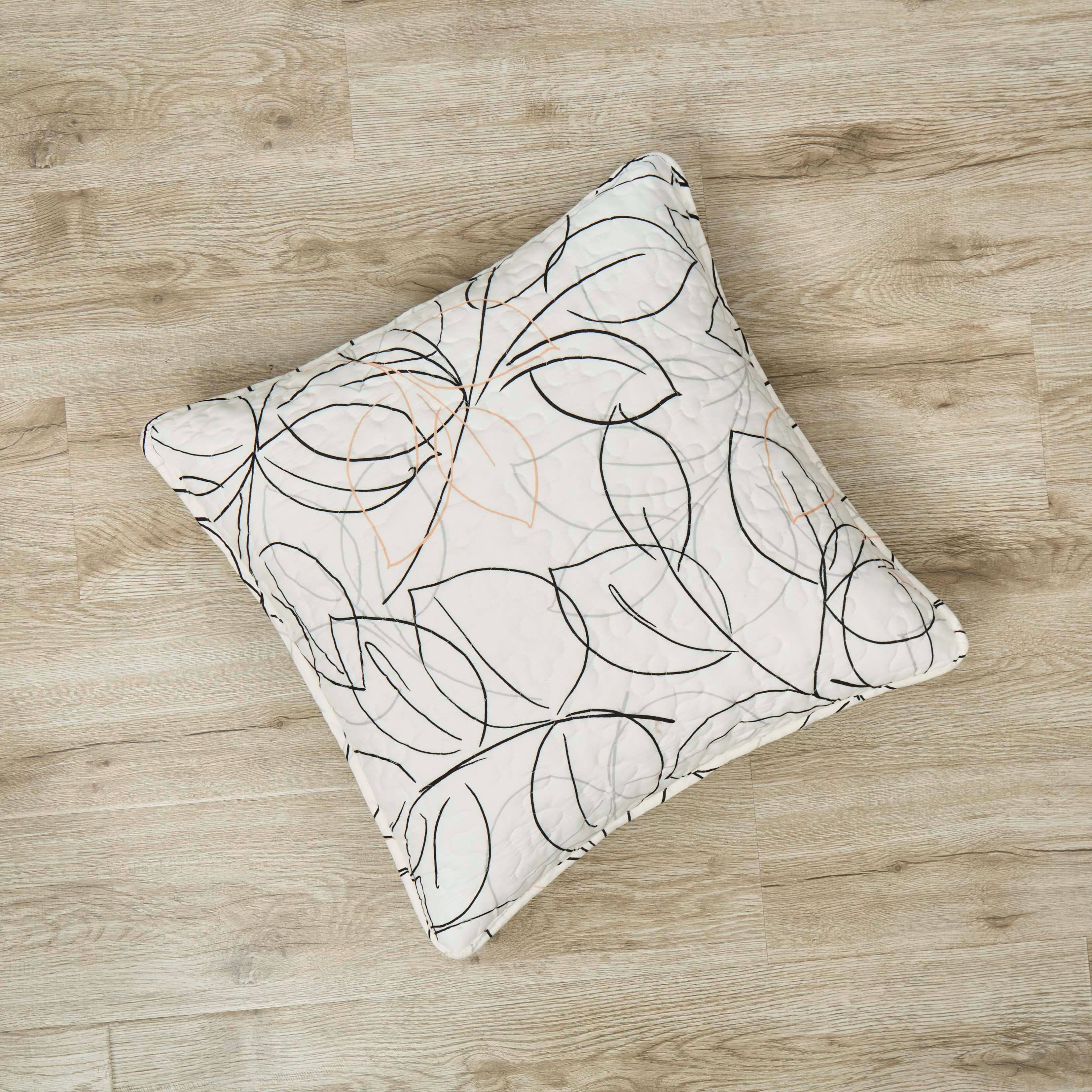 Tache Modern Abstract Leaf Line Art Foliage White Grey Black Gold Cushion Covers / Euro Sham (TJ3571)-3