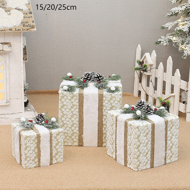 NNEDSZ YH99032 Set of 3 Decorative Christmas Gift Boxes with Pine Cones & Berries,without lights - Holiday Decor for Indoor Display (15/20/25cm)-0
