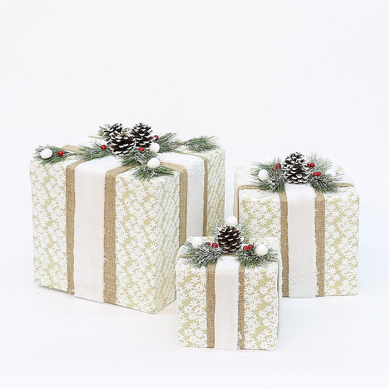 NNEDSZ YH99032 Set of 3 Decorative Christmas Gift Boxes with Pine Cones & Berries,without lights - Holiday Decor for Indoor Display (15/20/25cm)-1