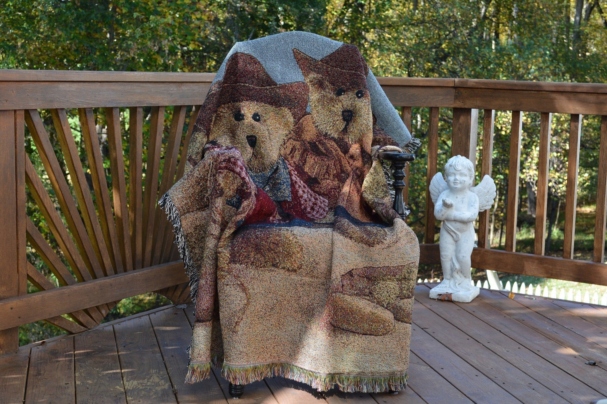 Tache Teddy Bear Western Cowboy Tapestry Throw with Fringe (2173)-0