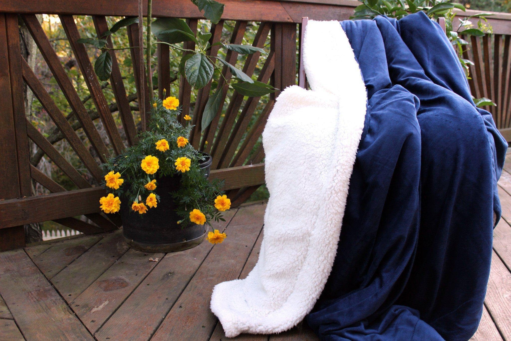 Tache Dark Navy Blue Sherpa Winter Night Micro Fleece Throw Blanket