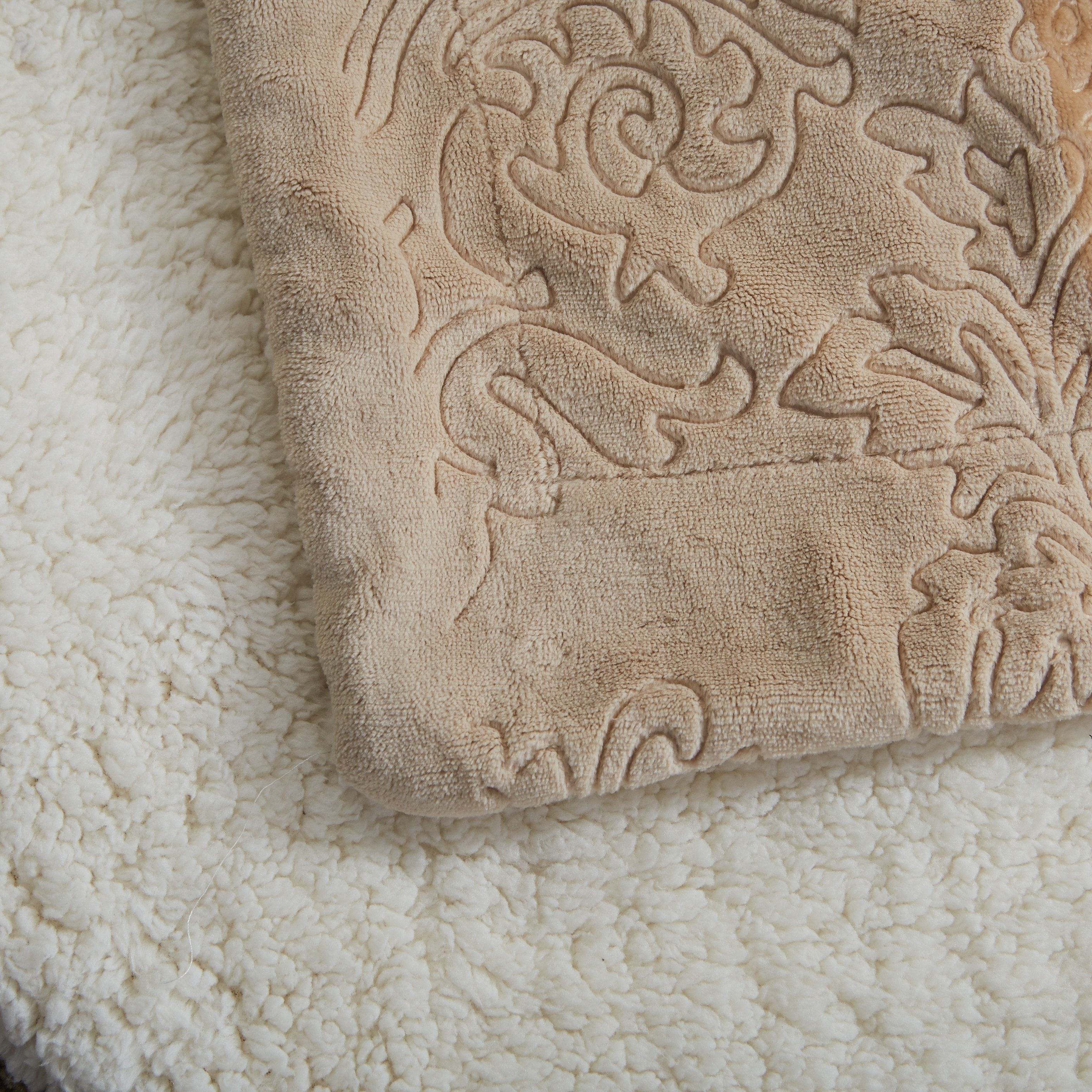 Tache Embossed Bubbly Champagne Beige Sherpa Throw Blanket (TA62088)-3