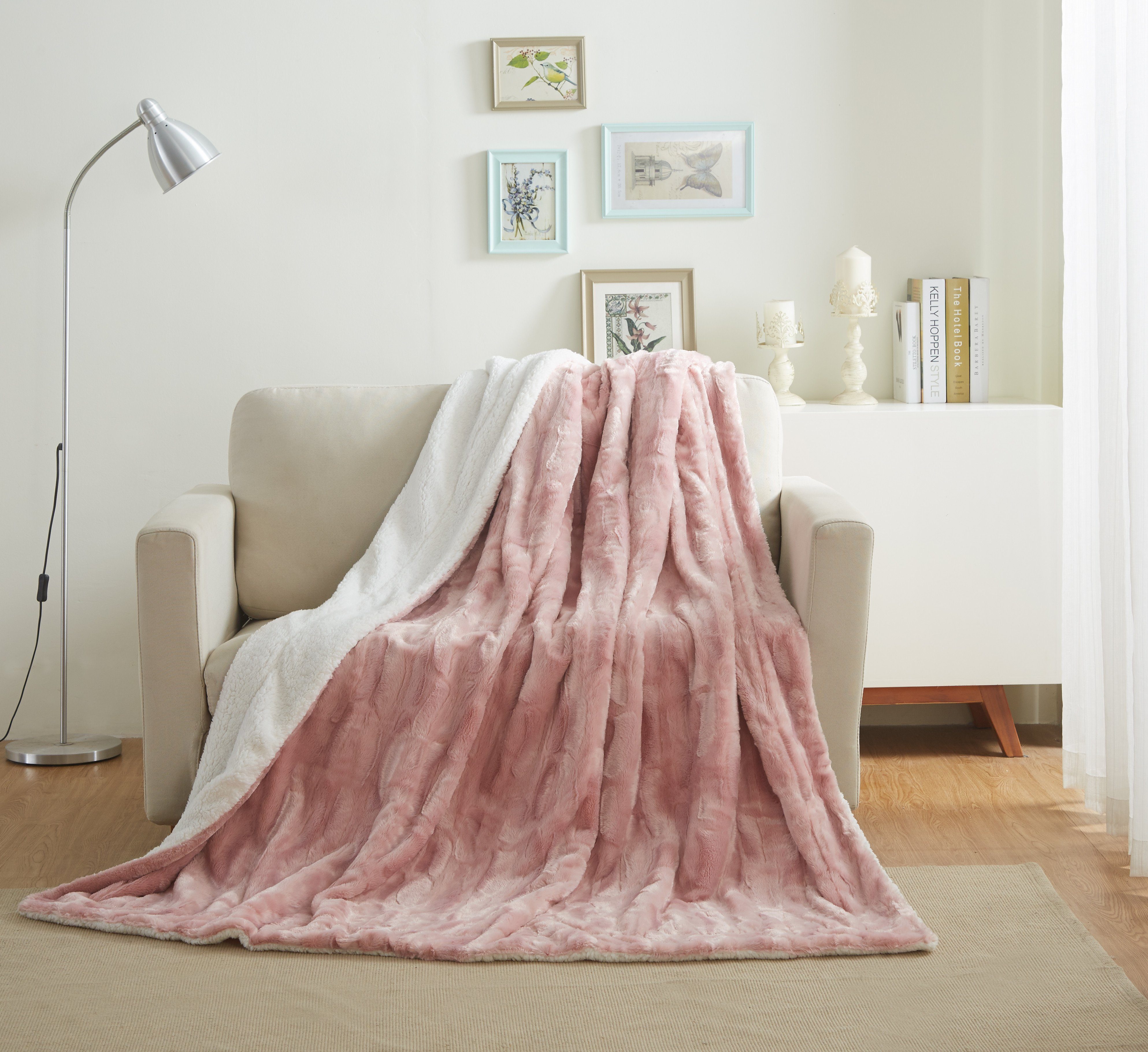 Tache Faux Fur Dusty Rose Gold Pink Throw Blanket (#7)-0