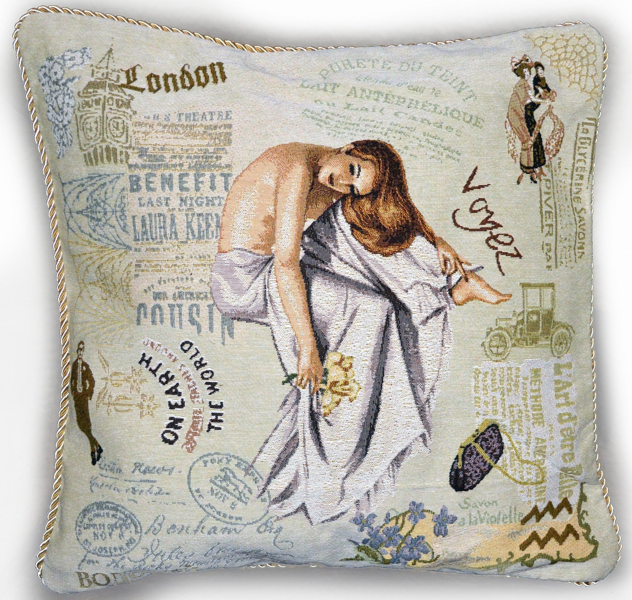 Tache Parisian Model European Postcard Vintage Tapestry Throw Pillow Cover (1362CC)-3