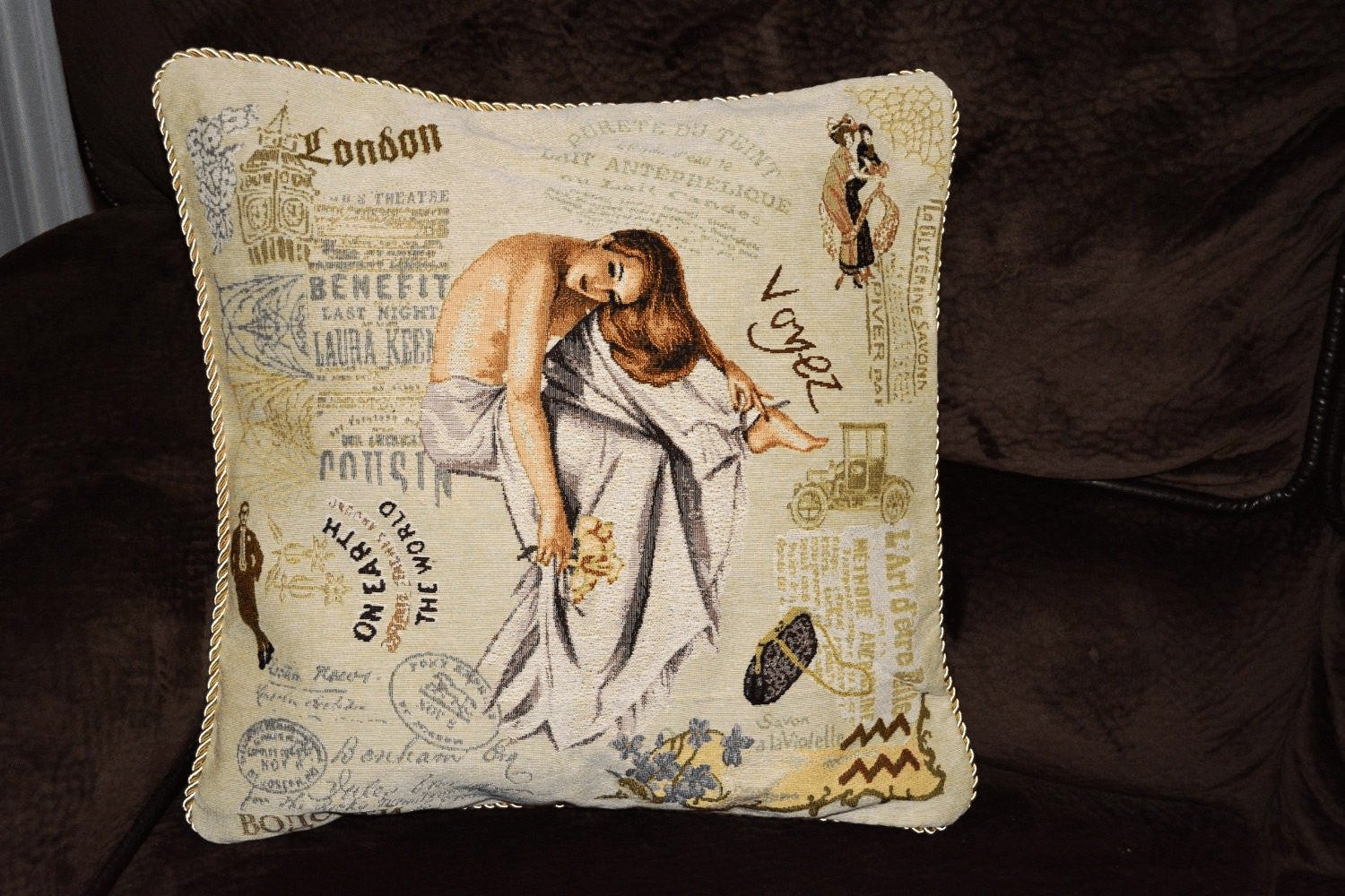 Tache Parisian Model European Postcard Vintage Tapestry Throw Pillow Cover (1362CC)-1