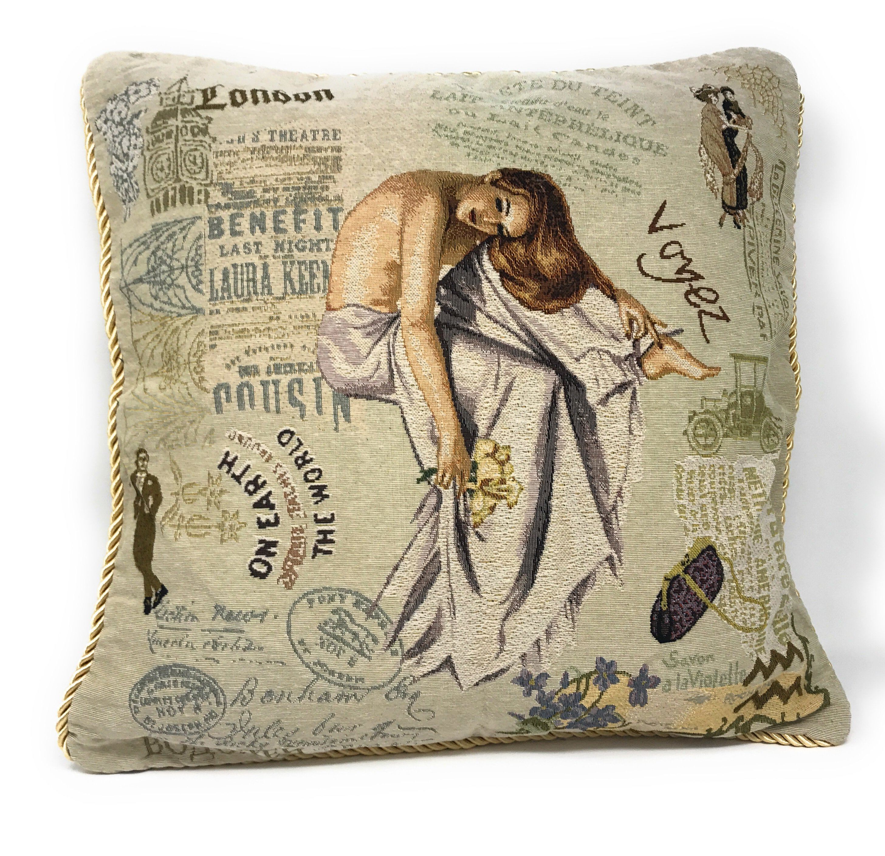 Tache Parisian Model European Postcard Vintage Tapestry Throw Pillow Cover (1362CC)-0
