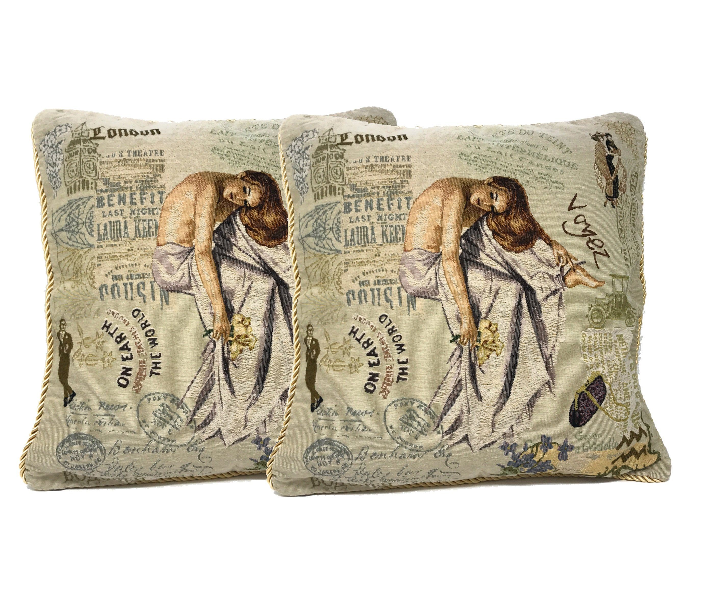 Tache Parisian Model European Postcard Vintage Tapestry Throw Pillow Cover (1362CC)-5